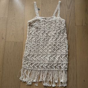 LoveShackFancy Cream Textured Fringe Dress